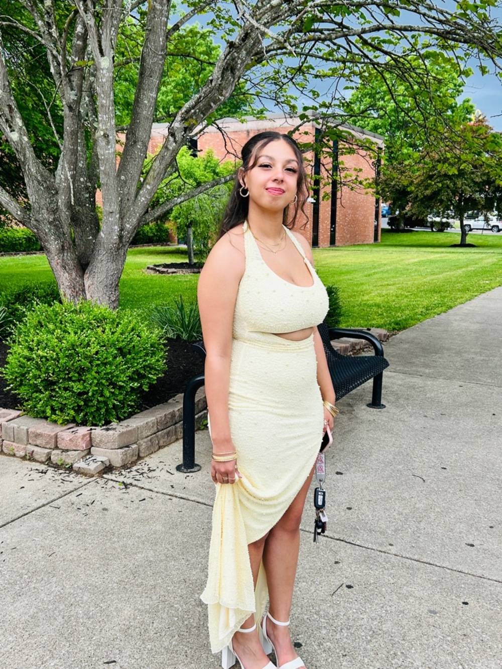 Elegant Cream Halter Cutout Dress - Women's Summer Occasion